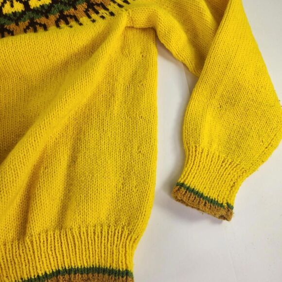 Marilyn Islandic Knit Sweater Size M/L VTG Fair Isle Jumper Yellow Wool Pullover - Picture 12 of 13
